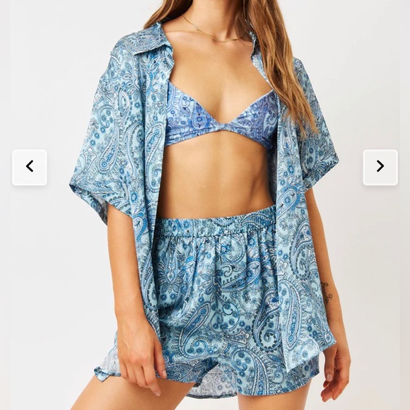 Frankie's Bikinis Tops - Frankie’s Bikinis Fifi Silk Button Up Shirt Paisley